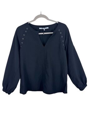 Collective Concepts NWOT Black Long Sleeve Split Neck Rivet Lightweight Blouse L